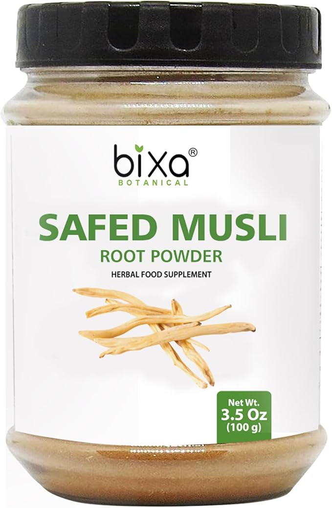 bixa BOTANICAL Safed Musli Root Powder Ayurvedic Natural Herbal Supplement Pure Authentic Premium Quality | Gluten Free Non-GMO Steam Sterlized Vegan (3.5 Ounce (Pack of 1) Safed Musli)