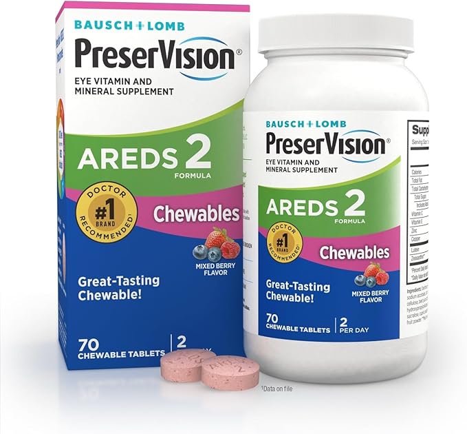 PreserVision AREDS 2 Eye Vitamins #1 Eye Doctor Recommended Brand Chewable Lutein and Zeaxanthin Supplement with Vitamin C Vitamin EZinc and Copper Mixed Berry 70 Tablets