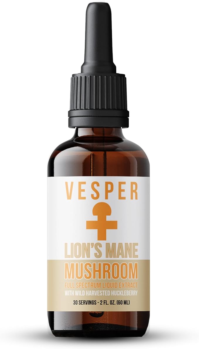 Vesper Lion’s Mane Mushroom Liquid Extract - Double Extraction with Wild Huckleberries for Brain Health Cognitive Support Focus &amp Immune Wellness USA-Grown for Clarity &amp Mental Performance