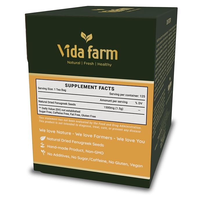 VIDA FARM 125 Fenugreek Tea Bags 100% Natural Fenugreek Herbal Tea No Additives No Caffeine No Sugar
