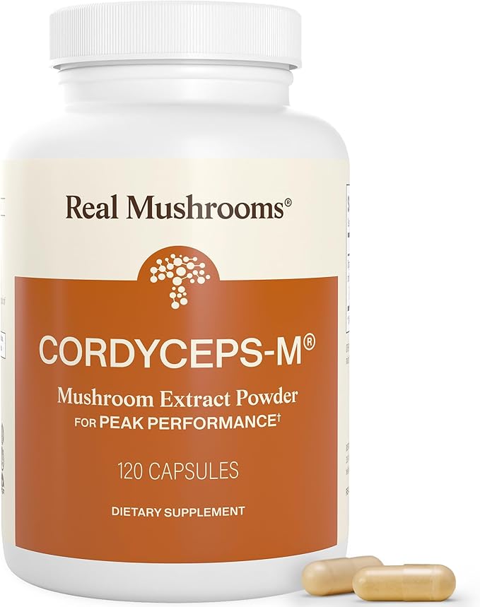 Real Mushrooms Supplement Capsules - Cordyceps Mushroom Powder Rich in Beta Glucans - Mushroom Pills Cordyceps for Energy and Performance - Vegan Non-GMO No Grain Fillers 120 ct