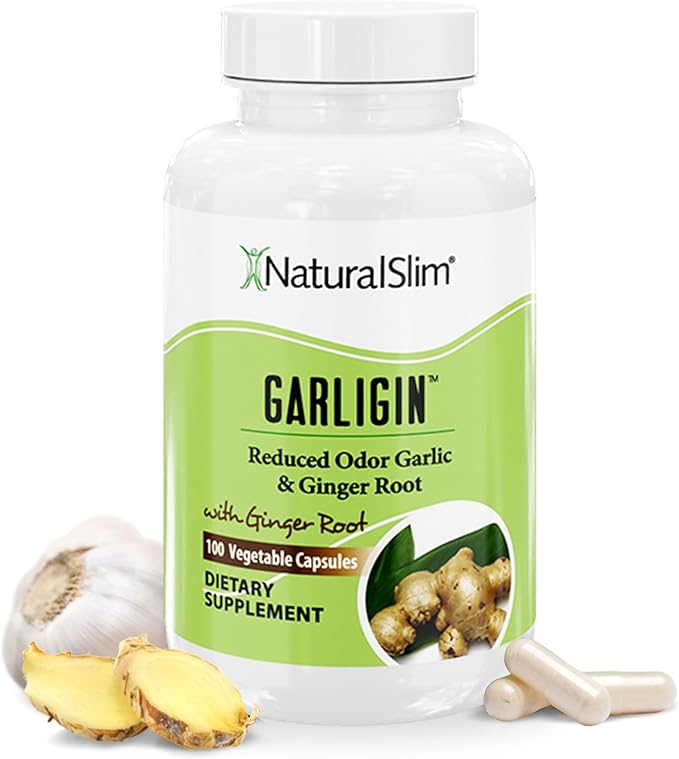 NaturalSlim Garligin Odorless Garlic Supplement with Ginger for Immune Support Metabolism Booster Supports Natural Body Balance &amp Improves Digestion - 100 Capsules