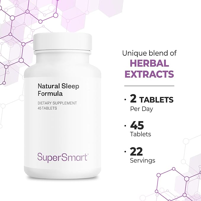 Supersmart - Natural Sleep Formula (Advanced Formula) - with L-Tryptophan Valerian Root Hop Eschscholzia Californica - Herbal Supplement | Non-GMO &amp Gluten Free - 45 Tablets