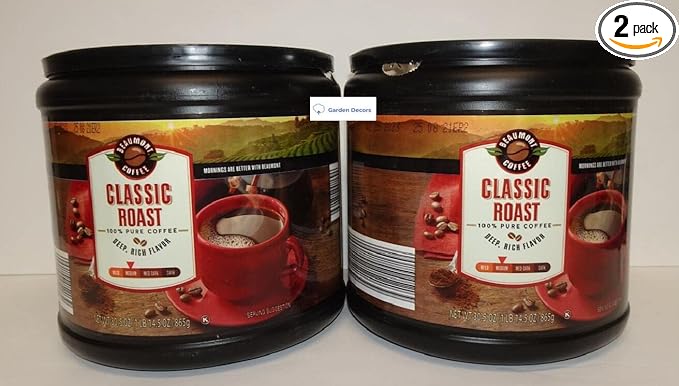 Beaumont Coffee Classic Medium Roast 100% Pure Coffee Deep Rich Flavor 30.5oz 865g (Two Tubs)