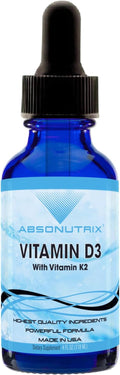 Absonutrix Vitamin D3 K2 Drops 390mg 4 Oz Liquid 302 Servings Made in USA Quick Absorption Quality Potent Ingredients Non-GMO GMP Certified Cruelty-Free Products Bone Strength Supplements