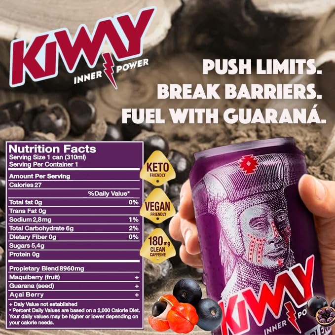 Ki-Way Natural Energy Drink Maqui Berry Natural Caffeine Guarana Acai Berry No Added Sugar No Artificial Colors Keto Vegan Friendly 27 Calories 10 FlOz / 295mL