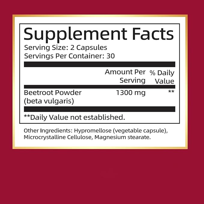Beetroot Capsules Containing 1300mg of Beetroot Per Serving Help Boost Energy and Improve Blood Circulation Vegan Non-GMO and Gluten-Free - 60 Capsules