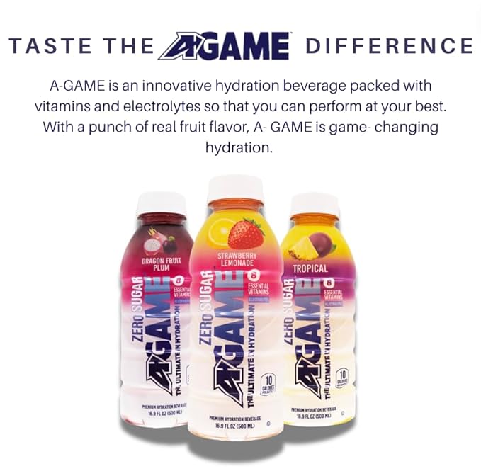 A-Game Zero Sugar Sports Drink Strawberry Lemonade Zero Sugar Free Hydration Sports Beverage 8 Vitamins Plus Electrolytes Natural Flavors Gluten Free &amp Keto Friendly 16.9 Fl Oz (Pack of 12)