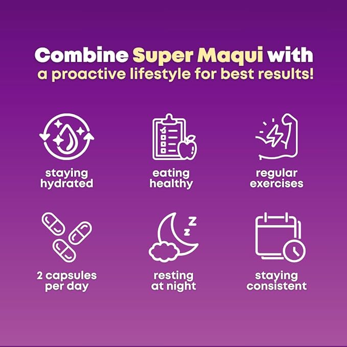 Organic Super Maqui Berry Capsules - Superfood Powder - Elderberry Extract Cranberry Pomegranate Acai - Dry Eye &amp Tear Support Gut Health Skin - 60 Vegan Capsules Non GMO Gluten Free Supple