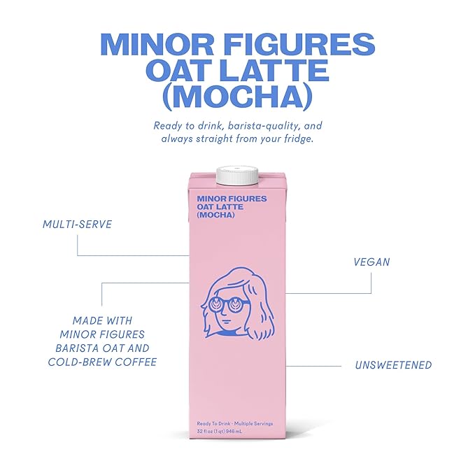 Minor Figures - Oat Latte - Mocha - Ready to Drink - Multi-serve - 32oz - 6 Pack - Non-GMO - Plant-Based - Vegan - Dairy-Free - Shelf Stable - Coffee - Barista Standard - Unsweetened