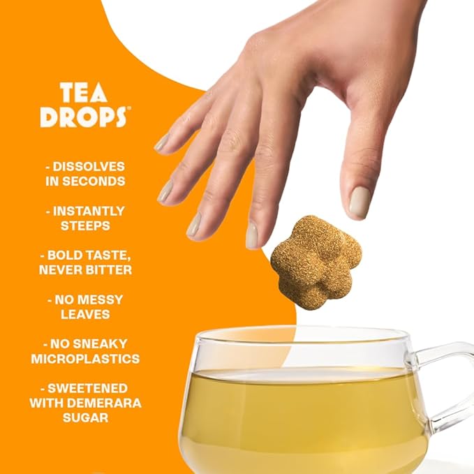 Tea Drops Citrus Ginger Tea | Dissolvable Bagless Loose Leaf | Wellness Boosting Calming Caffeine-Free Naturally Sweetened Organic | Iced or Hot | Gift Set 2 Pack - 20 Servings