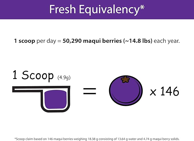 KOYAH - Organic Maqui Berry Powder 30 Servings (1 Scoop = 146 Berries or 1/8 Cup Fresh) Chile Grown Freeze-Dried Whole-Berry Powder