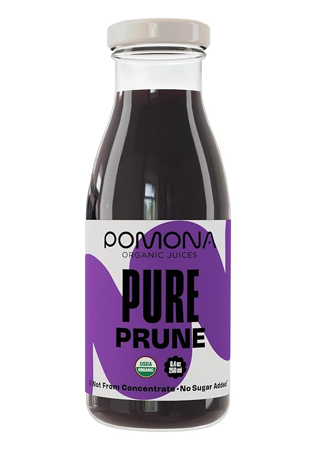 Pomona Organic Juices Pure Prune Juice 8.4 Ounce Bottle (Pack of 12) Cold Pressed Organic Juice Non-GMO No Sugar Added Not from Concentrate Gluten Free Kosher Certified Preservative Free
