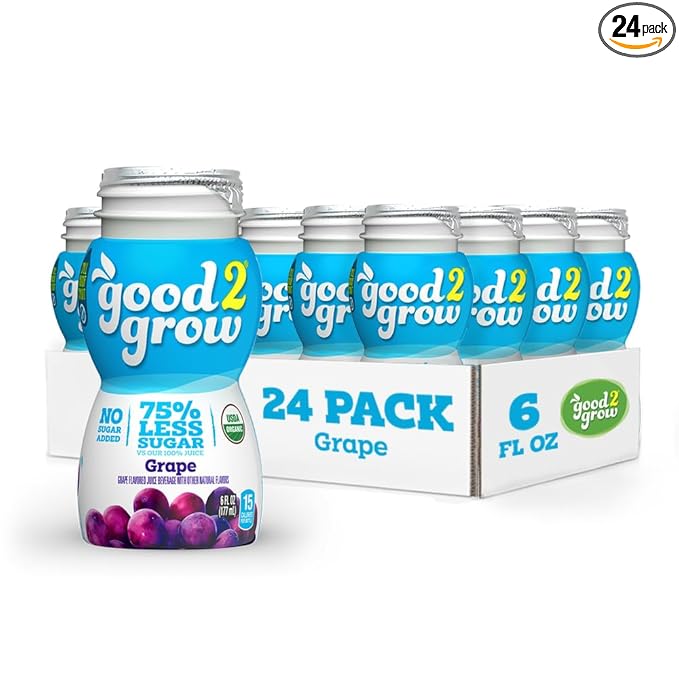 good2grow Organic Grape Flavored Juice for Kids - Grape Juice Bottles Bulk 24 Pack Reusable Bottle No Sugar Added - 6 fl oz Pack of 24 (Spill Proof Tops Not Included)