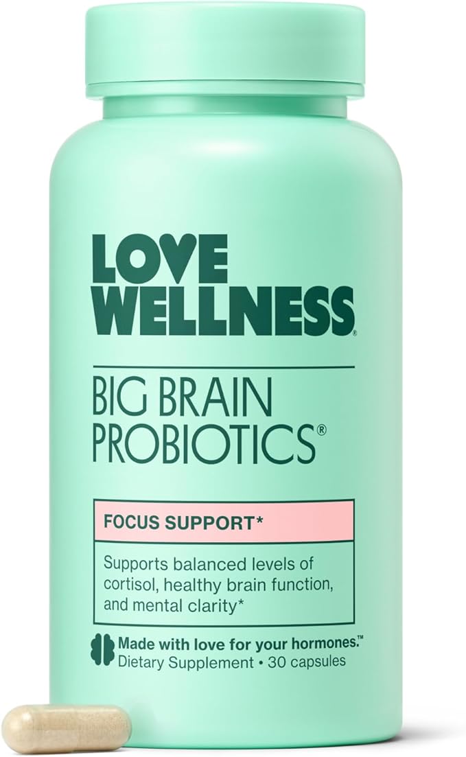 Love Wellness Big Brain Probiotics | Nootropics Brain Support Supplement | Brain Supplements for Memory and Focus | Promotes Mental Clarity &amp Mood | Organic Reishi Chaga &amp Lions Mane | 30 Co