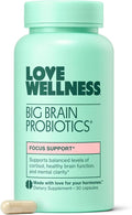 Love Wellness Big Brain Probiotics | Nootropics Brain Support Supplement | Brain Supplements for Memory and Focus | Promotes Mental Clarity &amp Mood | Organic Reishi Chaga &amp Lions Mane | 30 Co
