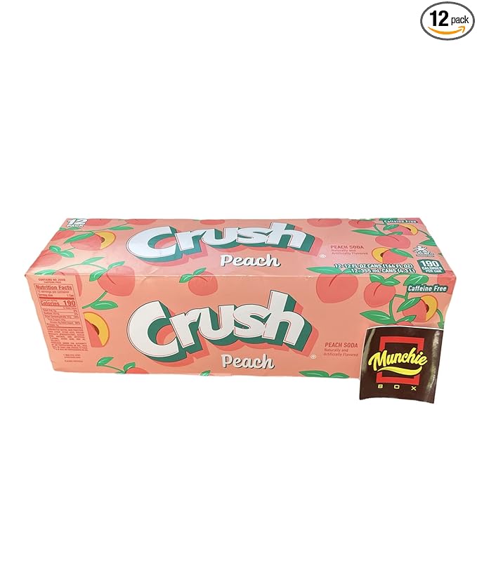 Crush Soda Munchie Box Reserve - Stocked for your Pleasure - Cans or Bottles (Peach Pack of (12) 12 Oz Cans)