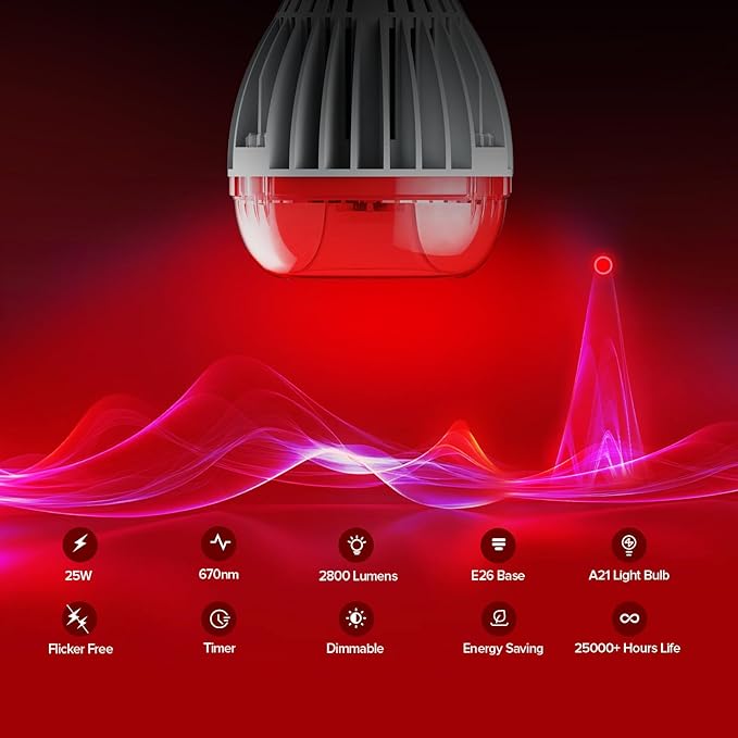 SANSI 670nm Red Light Bulb for Sleep Therapy with Remote Timer Dimmable Zero Blue Light for Melatonin Promoting Dual Mode Natural Sleep Aid &amp 3000K Reading Light 25W A21 E26 Red Light for Bedr