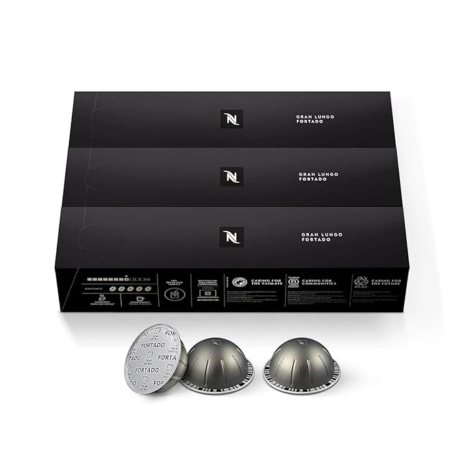 Nespresso Capsules Vertuo Fortado Gran Lungo Americano Dark Roast Espresso Coffee 30 Count Coffee Pods Brews 5.0oz.