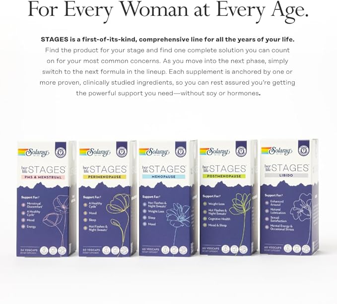 SOLARAY Perimenopause her Life Stages - Perimenopause Supplements Women - Hot Flashes Menopause Support - Saffron and Chasteberry - Made Without Hormones - 60-Day Guarantee - 30 Servings 60 VegCaps