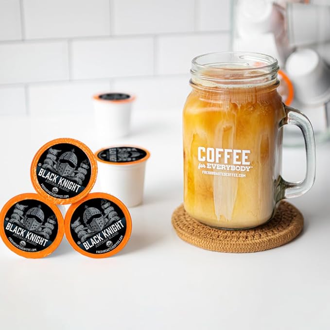 Fresh Roasted Coffee Organic Black Knight | USDA Kosher | Dark Roast 96 Pods for K Cup Brewers