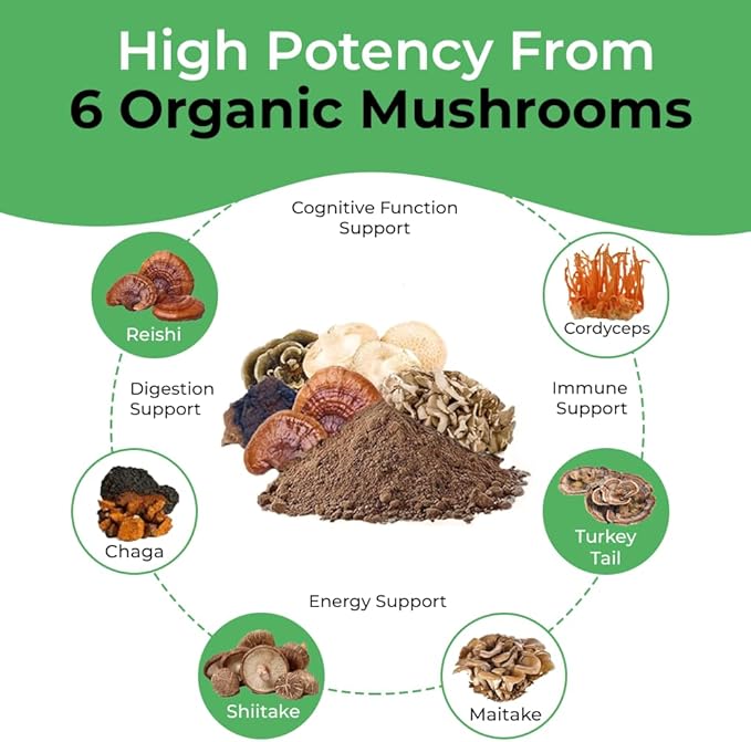 Cancer Sciences Organic Mushroom Supplement Capsules - 1500mg Non-GMO Wellness Mushroom Complex 40% Beta-Glucans -Turkey Tail Reishi Cordyceps Chaga Extract for Brain &amp Immune Support 120 Caps