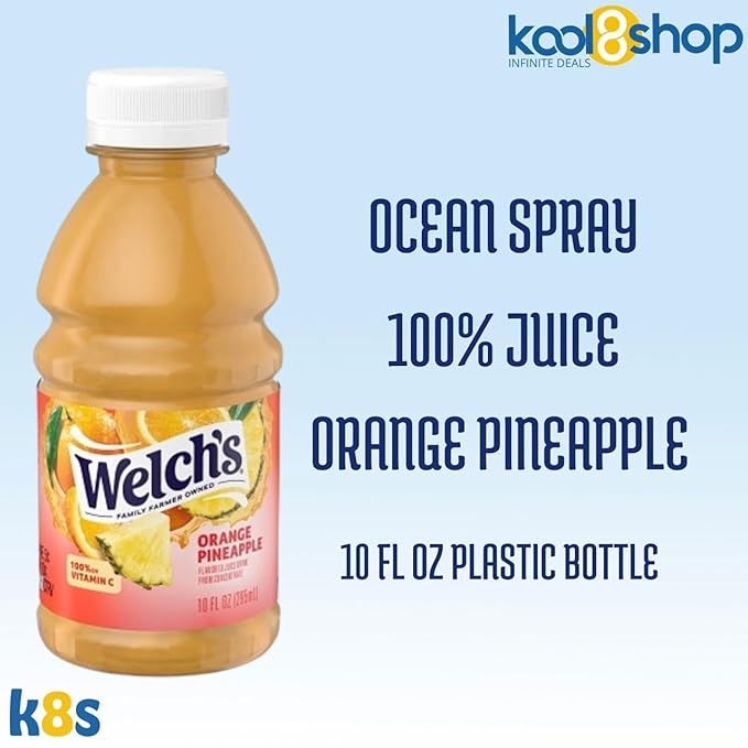 Welch’s Orange Pineapple Juice Drink 10 fl oz Plastic Bottle 24-Pack + 2 Reusable Snack Bags by KOOL8SHOP Infinite Deals