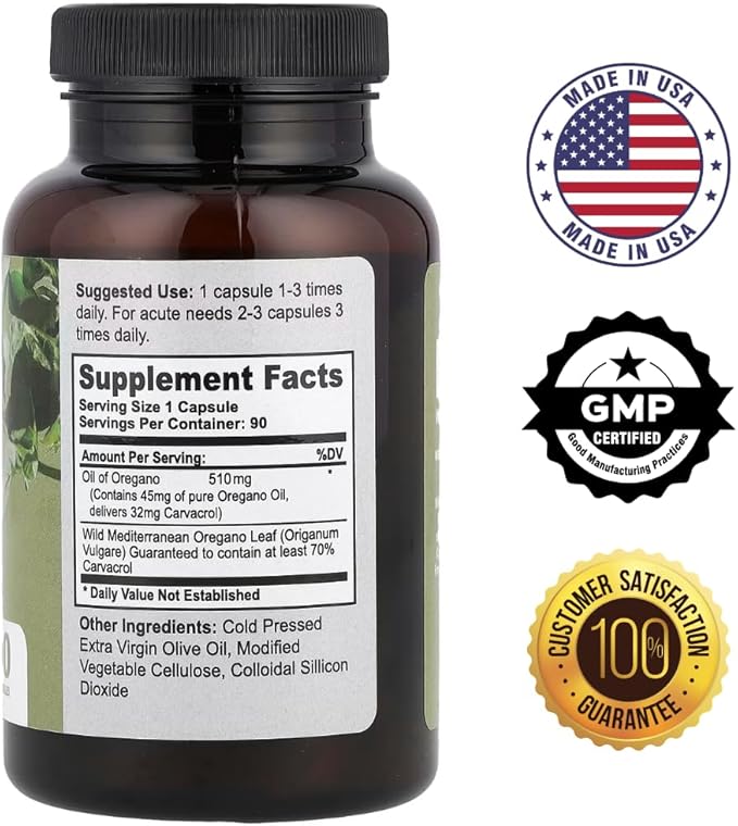Wild Oregano Oil Vegetarian Soft Capsules - California Natural - Immune System &amp Digestive Support - Promote Gut Health &amp Healthy Digestion - 100% Vegetarian - 70% Carvacrol - Herbal 90 count