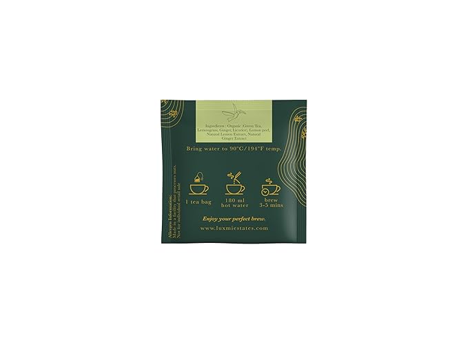 Luxmi Estates Citrus Sky Organic Lemongrass Ginger Green Tea (90 Tea Bags) Mildly Caffeinated Tea Bags For Detox Cleansing and Digestion With Certified Organic Darjeeling Makaibari Green Tea