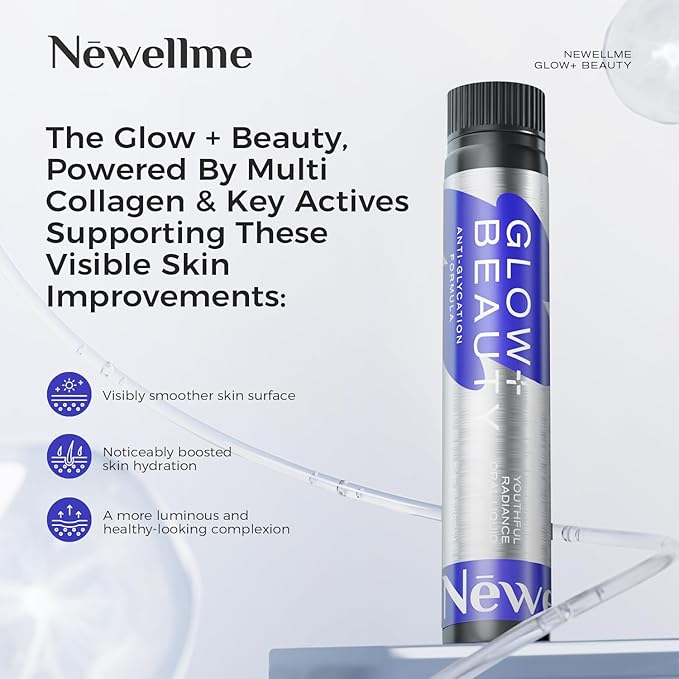 NEWELLME Liquid Collagen Shots with Hyaluronic Acid 18000mg Multi Collagen Peptides Sugar Free Ready-to-Drink Collagen Supplement for Hair Skin Nails 14 Bottles