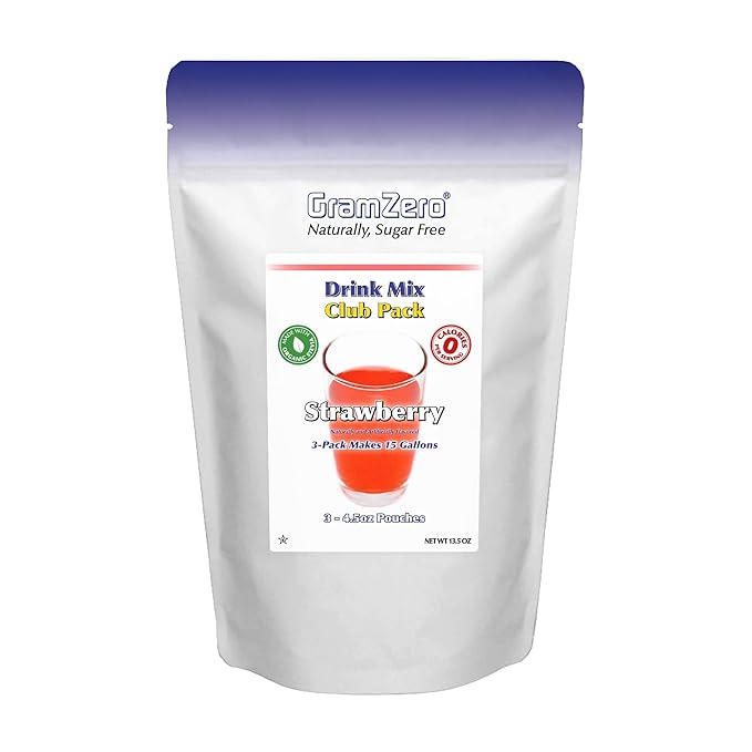 GramZero Strawberry Zero Calorie Sugar Free Drink Mix Great For Nutrition Club Loaded Teas Stevia Sweetened