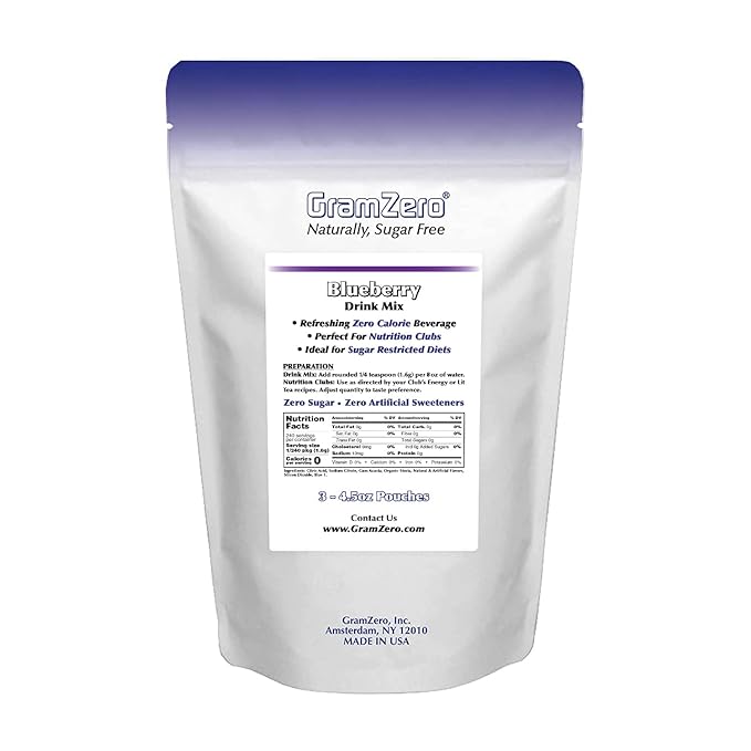 GramZero Blueberry Zero Calorie Sugar Free Drink Mix Great For Nutrition Club Loaded Teas Stevia Sweetened