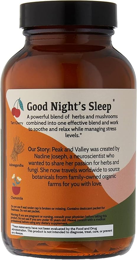 Peak + Valley Natural Sleep Aid for Adults - 60 Capsules for Deep Sleep - 3 mg Melatonin L Theanine Chamomile Ashwagandha - Natural Herbal Sleeping Pills - Extra Strength Calming Sleep Aid