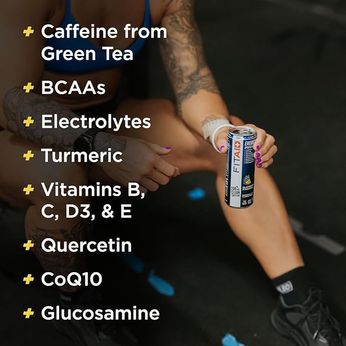 FITAID ENERGY 200mg Natural Caffeine Keto Blackberry Pineapple Omega-3s 15 calories Paleo Vegan &amp Gluten-Free No Artificial Sweeteners 12-oz. cans (Pack of 12)