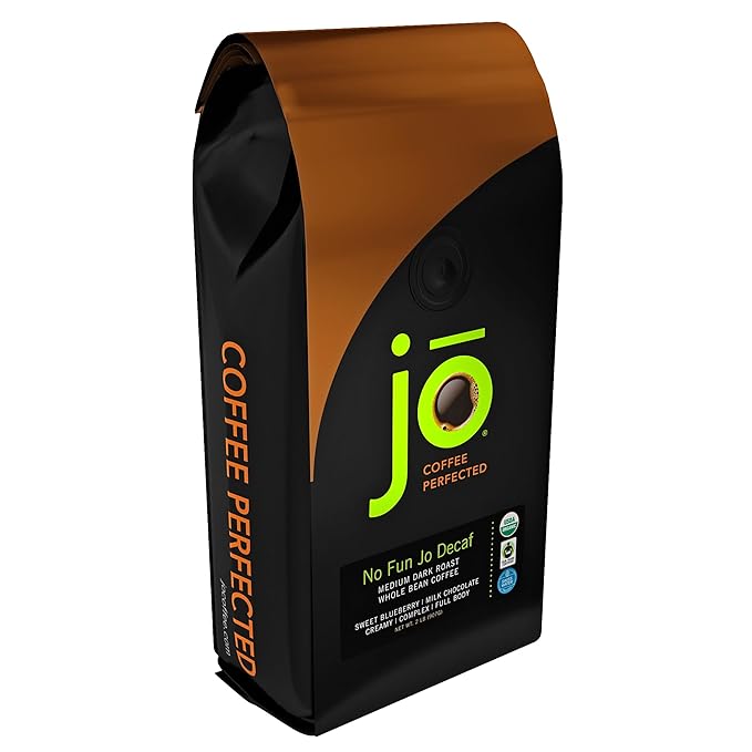 NO FUN JO DECAF: 2 lb Organic Decaf Coffee Whole Bean Swiss Water Process Fair Trade Certified Medium Dark Roast 100% Arabica Coffee Great for Espresso Chemical Gluten Free by Jo Coffee®