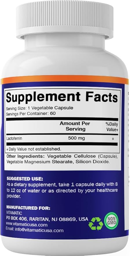 Vitamatic Lactoferrin 500mg – 60 Vegetable Capsules Promotes Healthy Immune Function