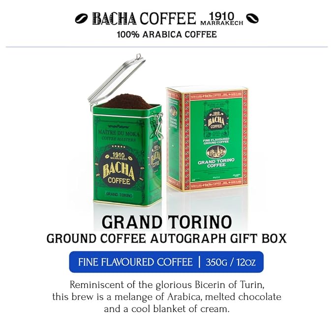 Bacha Coffee | Grand Torino Fine Flavoured Coffee Autograph Collection 100% Arabica Specialty Coffee Ground Beans Medium Roast 350g &amp 100% Natural Unbleached Wood Fibre Paper Filters Large
