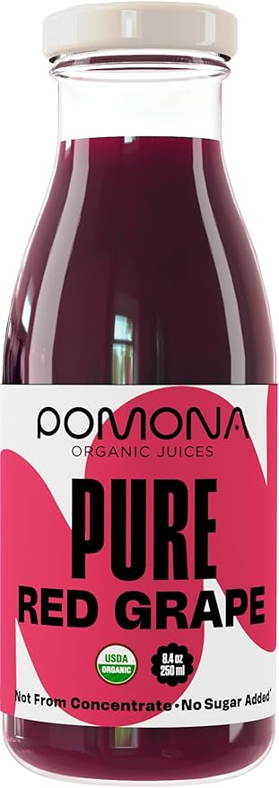 Pomona Organic Juices Pure Grape Juice 8.4 Ounce Bottle (Pack of 12) Cold Pressed Organic Juice Non-GMO No Sugar Added Not from Concentrate Gluten Free Preservative Free
