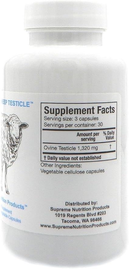 Supreme Nutrition Sheep Testicle - 100% Grass Fed and Finished in New Zealand 90 Capsules of Pure Ovine Testicle (Pack of 2)