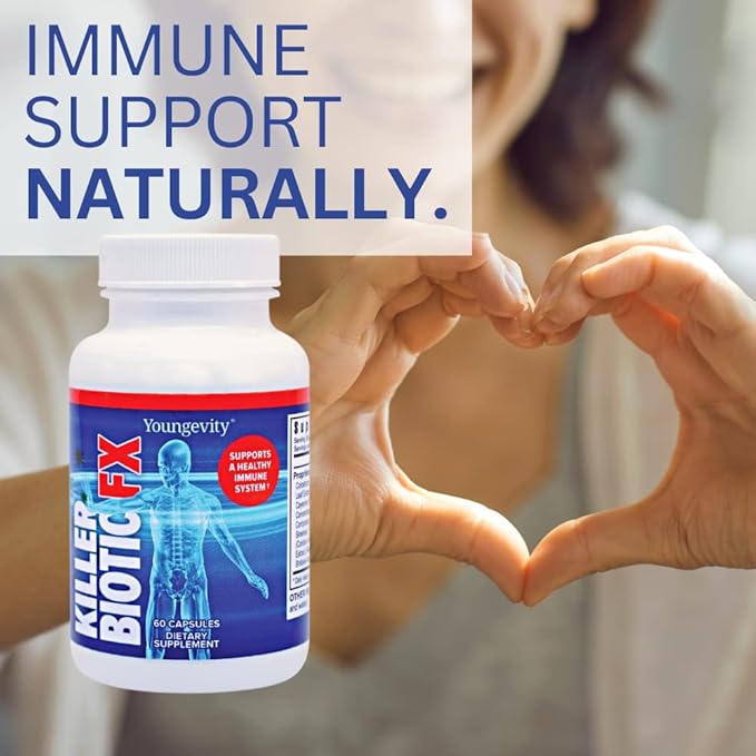 Youngevity Killer Biotic FX - Immune System Support | Sourced from Bee Propolis Mushrooms &amp Colostrum | Natural Immunity Support | 120 Capsules (2 Pack)