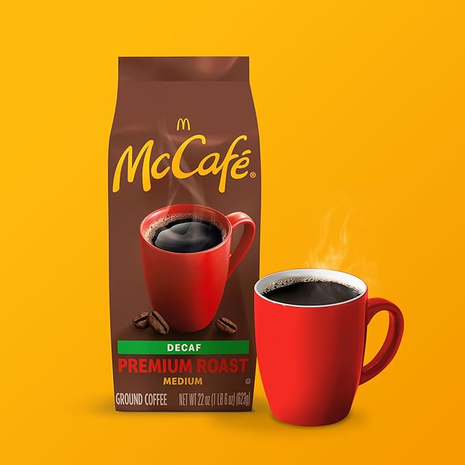 McCafe Premium Roast Decaf Ground Coffee Medium Roast Decaffeinated Premium Quality Responsibly Sourced Kosher Certified 22oz. Bag