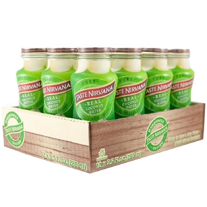 Taste Nirvana Real Coconut Water Premium Coconut Water 9.5 Ounce Glass Bottles (Pack of 12)
