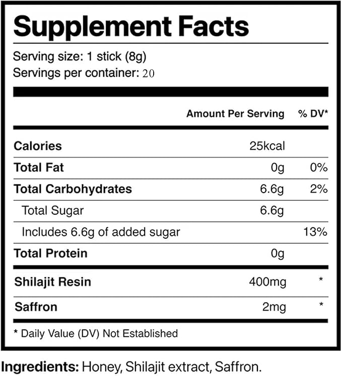 Rone Honey Packets with Himalayan Shilajit Natural Honey Saffron - Energy Boost &amp Immune Support 85+ Trace Minerals 75%+ Fulvic Acid - 20 Sticks (1)