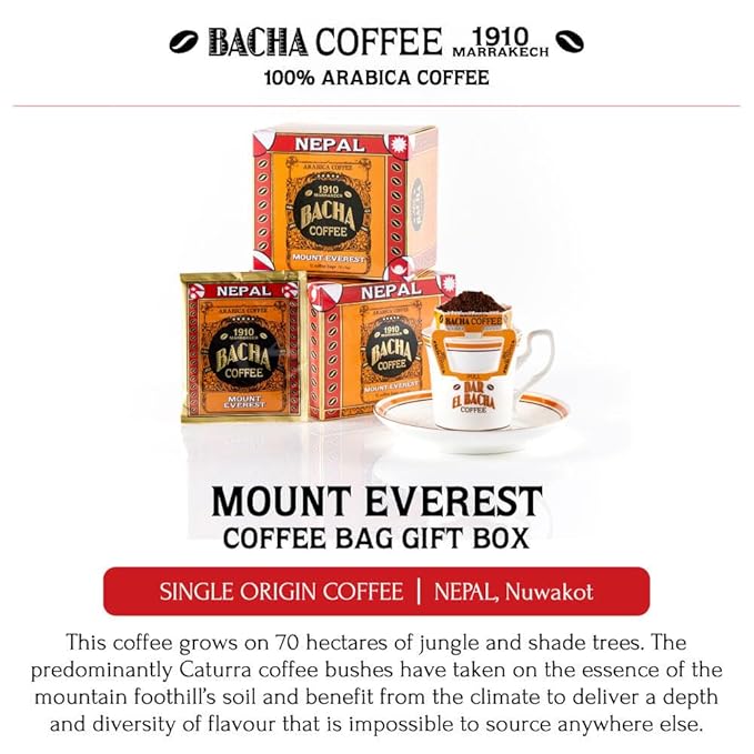 Bacha Coffee | Mount Everest Nepal Single Origin Arabica 100% Arabica Specialty Coffee 12 Coffee Drip Bags Gift Box