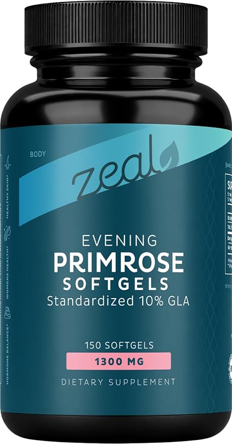 Zeal Naturals Evening Primrose Oil Softgels (Liquid Capsules) 1300mg 150 Softgels | Evening Primrose Oil for Women | Hormone Support &amp Skin Health | Standardized 10% GLA