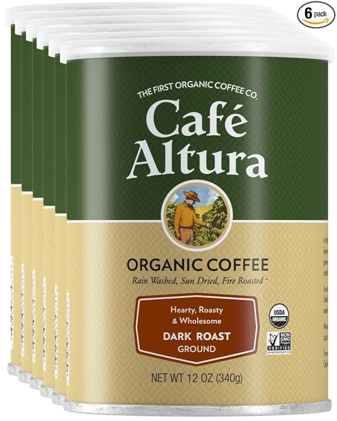 Cafe Altura Ground Organic Coffee Dark Roast 12 oz Can (Pack of 6)