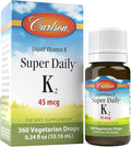 Carlson - Super Daily K2 45 mcg Liquid Vitamin K Bone Health K2 Vitamin Vitamin K Supplement Vitamin K-2 MK7 Unflavored 360 Drops (10.16 mL)