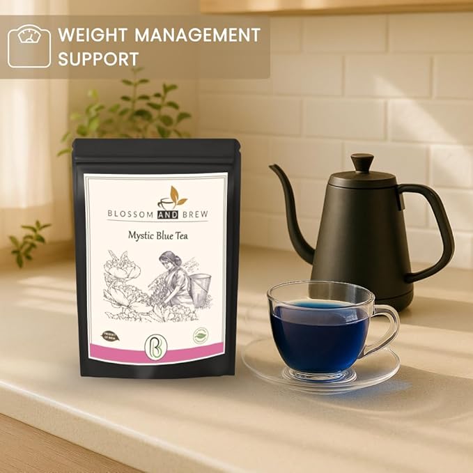 Blossom &amp Brew Mystic Blue Tea – Pure Natural Caffeine-Free | Non-GMO Vegan Gluten-Free | Blue Herbal Tea for Iced Drinks Cocktails Hot Brews and Coloring 2.47 Oz