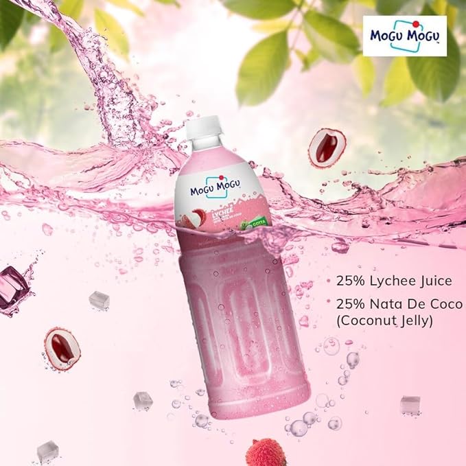 Mogu Mogu Lychee Juice with 25% Nata De Coco 33.8 Fl Oz (Pack of 12)
