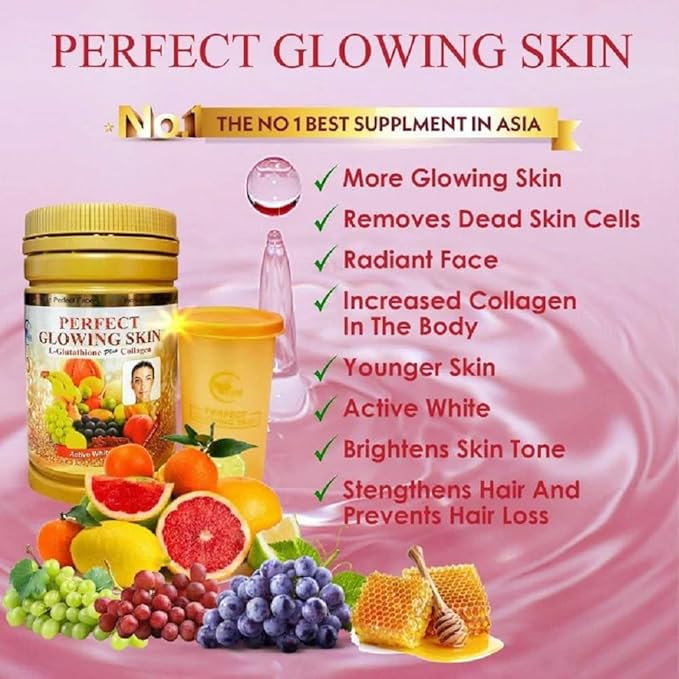 DSM Health Worldwide Phyto Collagen Perfect Glowing Skin with L-Glutathion Plus and Collagen Active White Powder Supplements 850g Jar